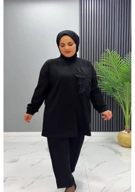Resim Vioshine Vıoshıne Kadın Çiçek Motifli Modal Kumaş İkili Takım Siyah 