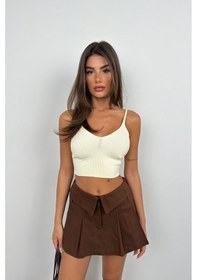 Resim Ahes Shopping V Yaka Crop Bluz Ekru 