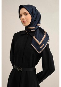 Resim Desenli Saf Ipek Sura Eşarp 9301- 52 Lacivert Lavivert 