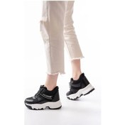 Resim F-209 Siyah Bağcıklı Fileli Taş Aksesuarlı Günlük Spor Ayakkabı Siyah 