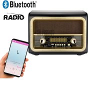 Resim Büyük Boy Ahşap Retro Bluetooth Radyo, Şık ve Nostaljik Tasarım 