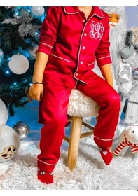 Resim Erkek Çocuk Pamuk Satenli Kırmızı Pijama Takımı 