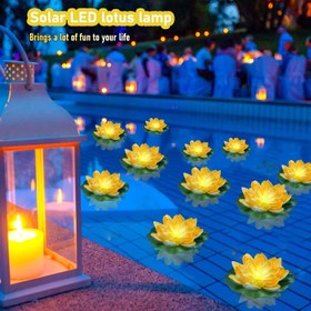 Resim Güneş Enerjili LED Lotus Şamdanları: Pavyonunuz, Masa Üstü ve Bahçenizi 3 Renk (Sarı, Pembe, Beyaz) ile Dekore Edin - Düğünler ve Göller için Mükemmel 