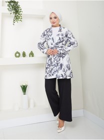 Resim VOLT CLOTHİNG Kadın Çiçek Desenli Kapamasız Kuşaklı Kimono Takım 