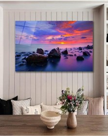 Resim Gün Batımı Deniz Cam Tablo, Ev Ofis Salon Hediyelik Duvar Dekoru 