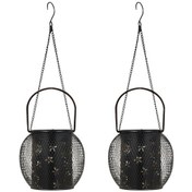 Resim Açık Güneş Asılı Fener Demir Sanat Dekoratif Işık Delikli Çiçek Kelebek Desen Bahçe Peyzaj Işık Ip65 Masa Yolu Parti Yard İçin Su Geçirmez Siyah 