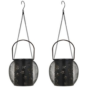 Resim Açık Güneş Asılı Fener Demir Sanat Dekoratif Işık Delikli Çiçek Kelebek Desen Bahçe Peyzaj Işık Ip65 Masa Yolu Parti Yard İçin Su Geçirmez Siyah 