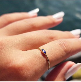 Resim Fasekgold Mekik Lacivert Mineli Göz Gümüş Minimal Tektaş Tasarım Estetik Nazar Boncuğu Gümüş Yüzük 