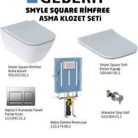 Resim Geberit Smyle Square Rimfree Alpha15 Soft Asma Klozet Seti - Parlak Krom 