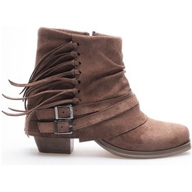 Resim Kadın Süet Bot Büzgülü Topuklu Püsküllü Kahve Ferra Kahverengi 