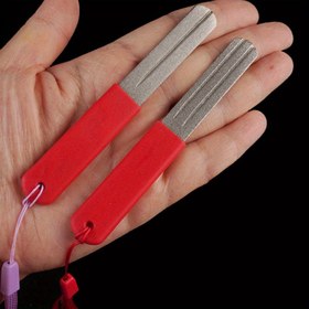 Resim 1 adet Çift Taraflı Elmas Balık Kanca Bileyici - Krom Vanadyum Çelik, Kırmızı, Avcılık & Balıkçılık için, Taşlama Makinesi, Taş, Çapa Kanca, Uç Törpü Plakası 
