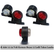 Resim reyoto 4 Adet 12 Ledli Mini Takoz Lamba 12-24 Volt Kırmızı Beyaz 