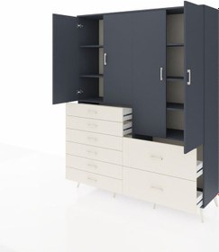 Resim Hyperion Gardrop 7 Raflı 8 Çekmeceli 4 Kapaklı 176x44x221 Antrasit-antrasit/aytaşı Antrasit/aytaşı 