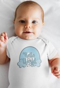 Resim Overoz Organik %100 Pamuk Hello World Baskılı Kısa Kollu Bebek Çıtçıtlı Body Badi Zıbın Tulum 5404 