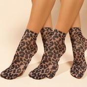 Resim 2 Çift Leopar Desenli Ayak Bileği Çorabı - Yüksek Esneklik, Şık Yaz Kısa Çorapları Çiftler İçin, Nefes Alabilen Polyester, Trendy Hayvan Deseni, Sevimli Çoraplar 