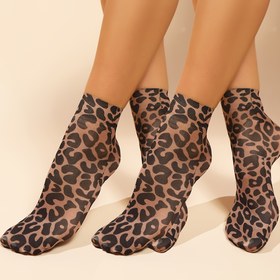 Resim 2 Çift Leopar Desenli Ayak Bileği Çorabı - Yüksek Esneklik, Şık Yaz Kısa Çorapları Çiftler İçin, Nefes Alabilen Polyester, Trendy Hayvan Deseni, Sevimli Çoraplar 