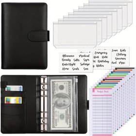 Resim A6 Bütçe Planlayıcı Cüzdanı Fermuarlı Nakit Zarfları ve Gider Bütçe Çizelgeleri ile, PU Deri Para Tasarruf Düzenleyici Nakit Zarf Sistemi ile, Kart Cepleri ve Kalem Döngüleri ile Çok İşlevli Dahili Depolama 