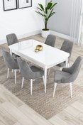 Resim Canisa Concept Kar Serisi 80x132 Açılabilir Beyaz Mutfak Masası Takımı 6 Gri Sandalye 