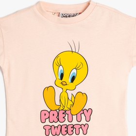 Resim Kız Bebek Tweety Tişört Lisanslı Baskılı Kısa Kollu Pamuklu 