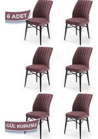 Resim Canisa Flex Serisi, Üst Kalite Mutfak Sandalyesi, 6 Adet Gülkurusu Sandalye, Gürgen Siyah Ahşap Ayak Sandalye Gülkurusu Ayaklar Siyah 