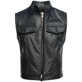 Resim Hakiki Deri Motorcu Tarzı Yelek Siyah Renk Cepleri Fermuarlı 