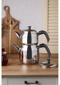 Resim Perotti Tahtakale Soft İndüksiyon Tabanlı Midi Çelik Çaydanlık Takımı 1.00lt - 1.80lt Grı Gri 