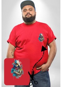 Resim Angemiel Kedi Assassin's Creed Kırmızı Büyük Beden Kadın Basic Minimal Baskılı Tişört Kırmızı 