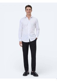 Resim Kip Beyaz Düz Slim Fit Uzun Dokuma Klasik Pamuk Karışımlı Gömlek 