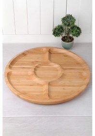 Resim Balsa Bambu 5 Bölmeli Kahvaltı Sunum Tabağı -çerez Tabağı - Lüx Tasarım 30x30 Cm Tex53030 Kahverengi 