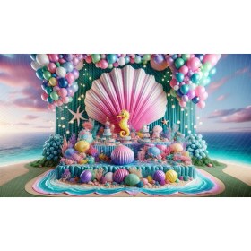 Resim Venspor Deniz Altı Temalı Renkli Balonlar ve Deniz Kabukları Arkaplan 200 x 150 cm Fon Duvar Örtüsü 