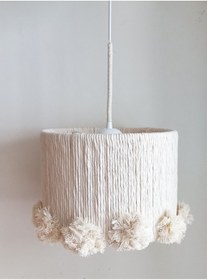 Resim C&A Silindir Makrome Ekru Ip Sargılı Ponpon Erkek Ve Kız Bebek Çocuk Odası Tasarım Sarkıt Avize 