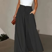 Resim 1 Adet Kadınlar için Zarif Düz Renkli Polyester Culottes - Tüm Sezon Geniş Paça Pantolonlar Bağcıklı Bel, Rahat Bol Paça Pantolonlar, %100 Polyester Dokuma Kumaş, Yetişkinler için Uygun 