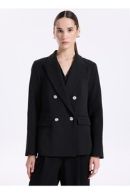 Resim Fabrika Siyah Kadın Kruvaze Blazer F4WL-CKT0270 