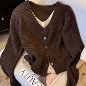 Resim Kadınların Zarif V-Yaka Hırka - İki Tonlu Düğmeli Önü Açık Hırka, Kontrast Kenarlıklı, Uzun Kollu Açık Ön Tasarım, Bahar ve Sonbahar İçin, Rahat Semi-Formel Giyim, Bahar Dış Giyim, Şık Örgü, Dayanıklı Örgü, Kadınların Zarif Deniz Hırkası 