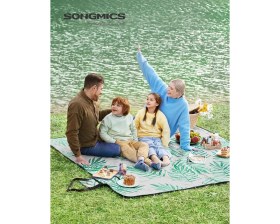 Resim Songmics Piknik Örtüsü, 200 x 200 Cm, Büyük, Kamp Örtüsü, Park, Bahçe, Plaj Için, Su Geçirmez, Makin 