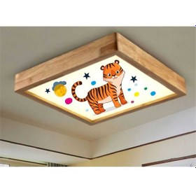 Resim Ahşap Çerçeve Tavan Led Aydınlatma Avize 60X60Cm Kids Aslanbeyaz 