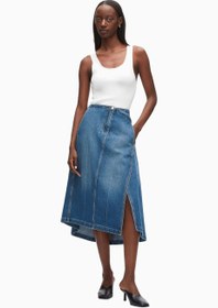 Resim Asimetrik Denim A-Line Lüks Tasarım Kadın Etek - Mavi / 34 