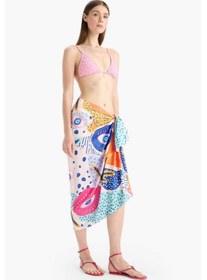 Resim Defacto Regular Fit Desenli Saten Plaj Eteği-fall İn Love B1443ax25hspn149 Pembe 