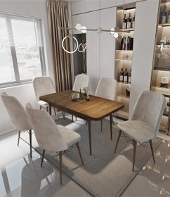 Resim Avvio Sümela 80x130 Kapali 80x170 Açik Yemek Masası Takımı Mutfak Masası Takımı Krem 6 Sandalyeli Krem 