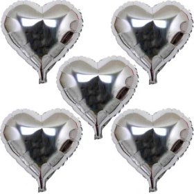 Resim Kalp Şeklinde Folyo Balon 5 Adet 45 cm Gümüş Renk 