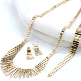Resim Kleopatra Modern Düğün Seti – 3’lü Altın Takım "Gerdanlık, Bileklik, Küpe" 
