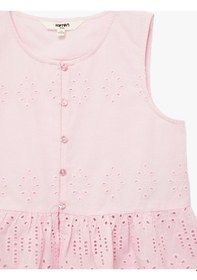 Resim Koton Fırfırlı Bisiklet Yaka Brodeli Pamuklu Bluz Pembe 6skg60049aw Gül 