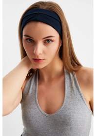 Resim Kadın Çift Taraflı Kullanım Alternatifli Pamuklu Penye Kaymaz Hafif Spor Saç Bandı Bandana - Tek Ebat / Lacivert Lacivert 