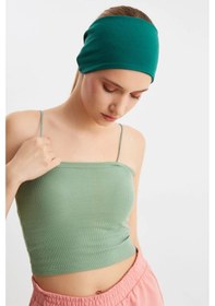 Resim Kadın Çift Taraflı Kullanım Alternatifli Pamuklu Penye Kaymaz Hafif Spor Saç Bandı Bandana - Tek Ebat / Zümrüt Yeşil Zümrüt Yeşil 