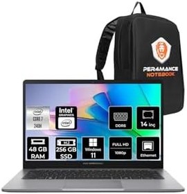 Resim ASUS ExpertBook P1 Intel Core 7 240H 48GB 256GB SSD 14" FHD W11P Dizüstü Bilgisayar & PER4 Çanta 