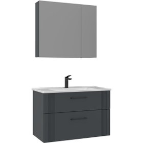 Resim Orka Bari V2 85 cm Çekmeceli Aynalı Dolaplı Banyo Dolabı Takımı | Dolaplı | Mat Antrasit 