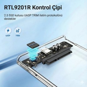 Resim JEYI XRAY-9201 2.5" Şeffaf SATA 3.0 HDD/SSD to USB 3.1 Harici Disk Kutusu (6TB,UASP, TRIM Destekli) 