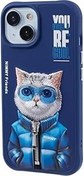 Resim Nimmy iPhone 15 Uyumlu 3D Gözlük Fermuar Kedi Detaylı Nakış İşlemeli Kabartmalı Cool Cute Kılıf 