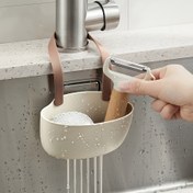 Resim Kolay Kurulumlu, Alet Gerektirmeyen Hafif Plastik Mutfak Lavabo Düzenleyici - Sabunluk ve Sünger Askısı, Bej Modern Banyo & Tezgah Organizasyonu 