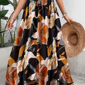 Resim Boho Şık Çiçek Baskılı Maksi Etek Elastik Bel Bandı ile - Kadınlar için Zarif, Esnemez Polyester - İlkbahar/Sonbahar için Mükemmel 